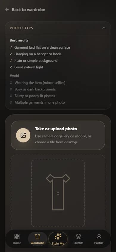 The real ModaMe Add Item photo flow