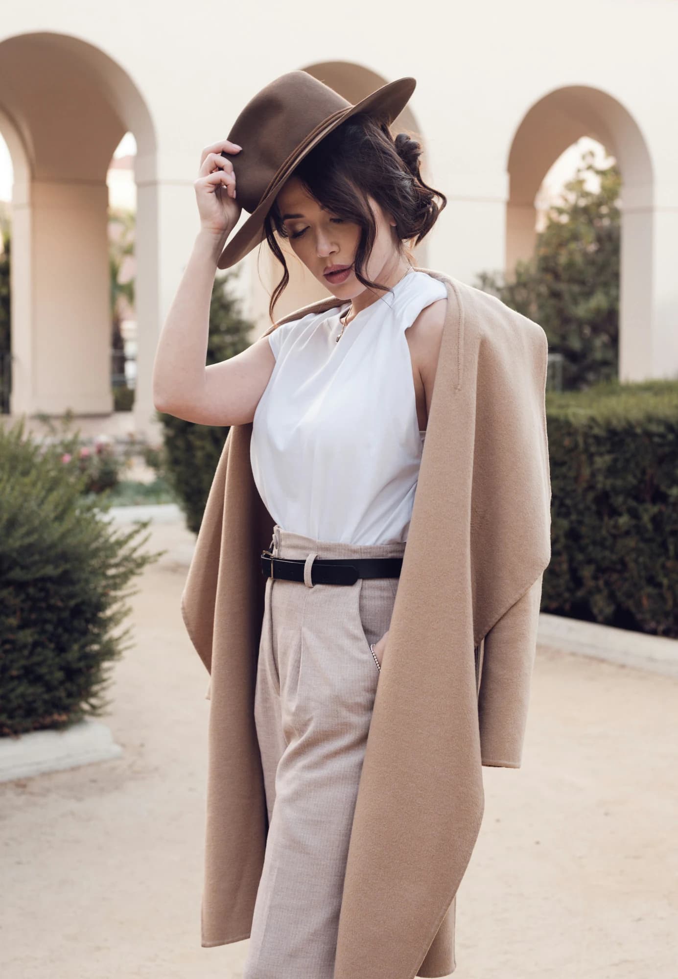 Cream, tan and brown garments arranged as a tonal colour story