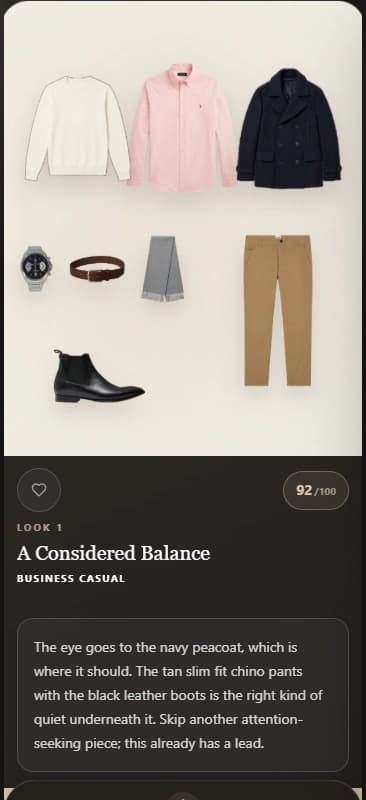 A real MODAME outfit result with styling rationale